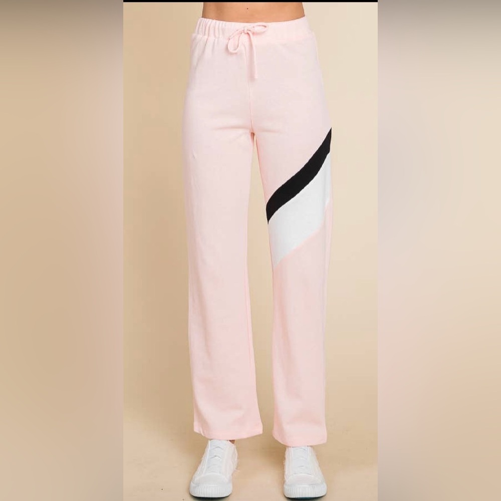 Color Block Strip light weight sweat Pants:ANGEL PINK COMBO New